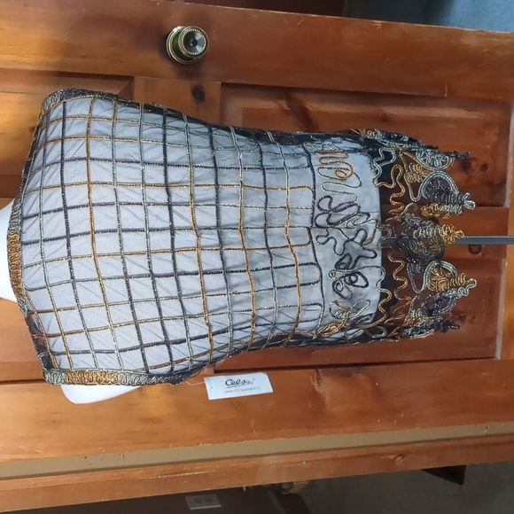 CELSA* mesh net metallic gold/green decorative vest "button" front size XL - Picture 6 of 12